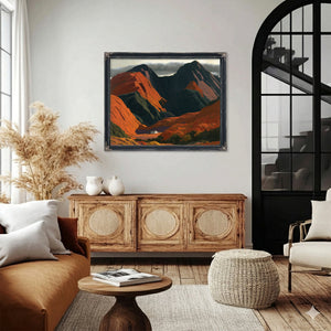 White Cottage Dwarfed By Red Mountain Valley by Bella Frye