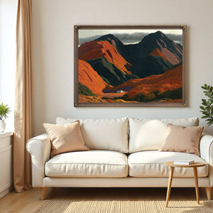 White Cottage Dwarfed By Red Mountain Valley by Bella Frye