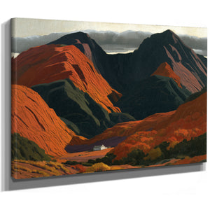 White Cottage Dwarfed By Red Mountain Valley by Bella Frye