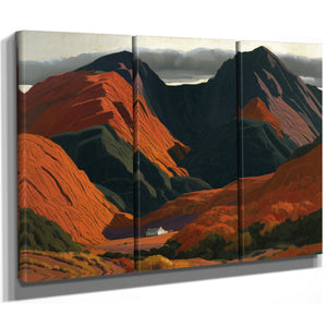 White Cottage Dwarfed By Red Mountain Valley by Bella Frye