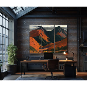 White Cottage Dwarfed By Red Mountain Valley by Bella Frye