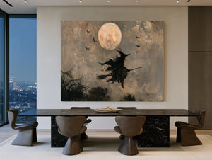 Witch On Broomstick Flying Full Moon Night by Bella Frye