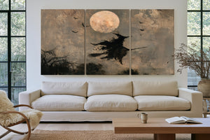 Witch On Broomstick Flying Full Moon Night by Bella Frye
