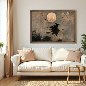 Witch On Broomstick Flying Full Moon Night by Bella Frye
