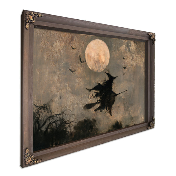 Witch On Broomstick Flying Full Moon Night by Bella Frye