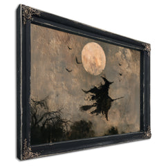 Witch On Broomstick Flying Full Moon Night by Bella Frye
