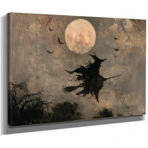 Witch On Broomstick Flying Full Moon Night by Bella Frye