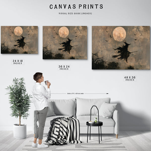 Witch On Broomstick Flying Full Moon Night by Bella Frye