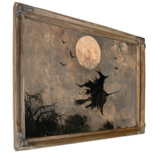 Witch On Broomstick Flying Full Moon Night by Bella Frye