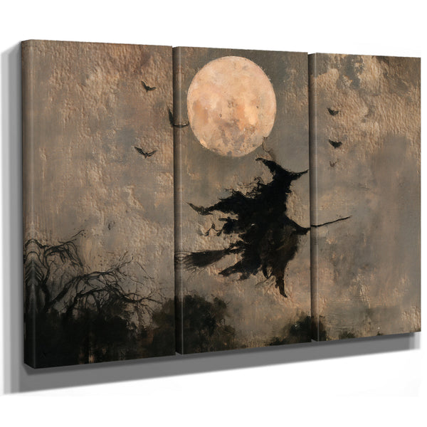 Witch On Broomstick Flying Full Moon Night by Bella Frye