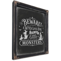 Beware A Witch Lives Here Sign Halloween wall art, Ebony frame