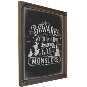 Beware A Witch Lives Here Sign Halloween wall art, Bourbon frame