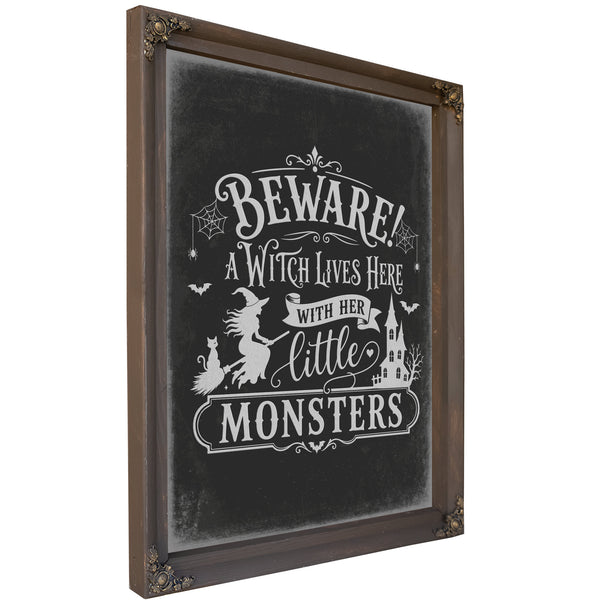 Beware A Witch Lives Here Sign Halloween wall art, Bourbon frame