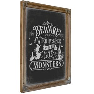Beware A Witch Lives Here Sign Halloween wall art, Verdigris frame