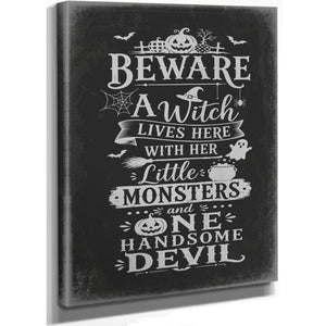 Beware Sign Halloween wall art, stretched canvas