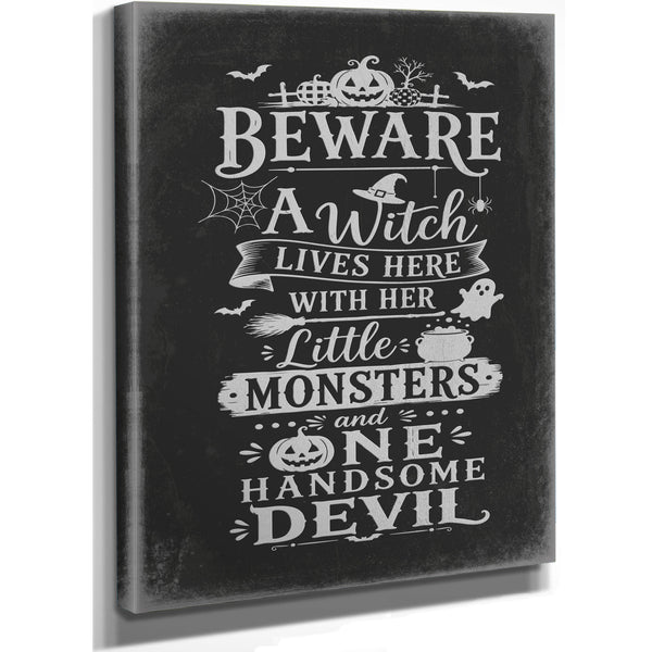 Beware Sign Halloween wall art, stretched canvas