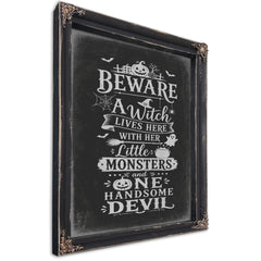 Beware Sign Halloween wall art, Ebony frame