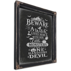 Beware Sign Halloween wall art, Ebony frame