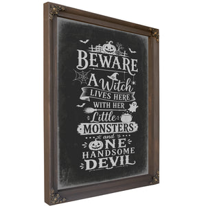 Beware Sign Halloween wall art, Bourbon frame