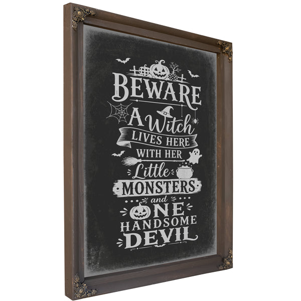 Beware Sign Halloween wall art, Bourbon frame
