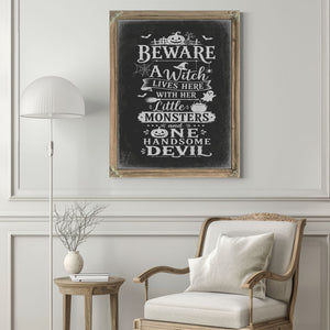 Beware Sign Halloween wall art in a styled room