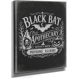Black Bat Apothecary Sign Halloween wall art, stretched canvas