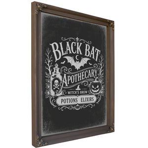 Black Bat Apothecary Sign Halloween wall art, Bourbon frame