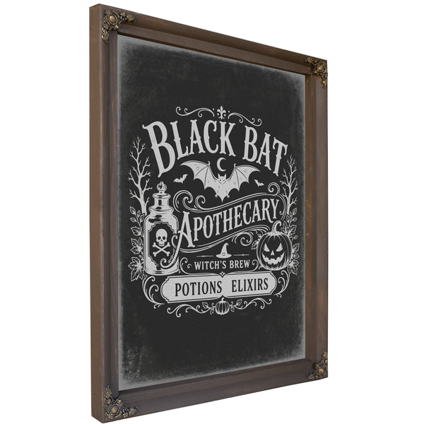 Black Bat Apothecary Sign Halloween wall art, Bourbon frame