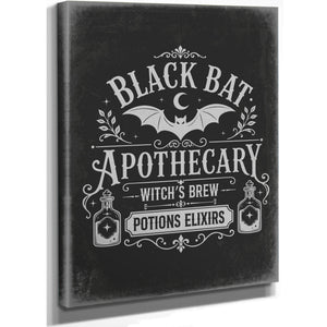 Black Bat Apothecary Tonic Sign Halloween wall art, stretched canvas