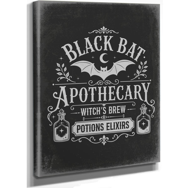 Black Bat Apothecary Tonic Sign Halloween wall art, stretched canvas