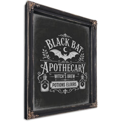 Black Bat Apothecary Tonic Sign Halloween wall art, Ebony frame