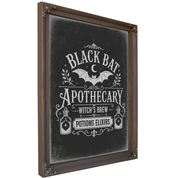 Black Bat Apothecary Tonic Sign Halloween wall art, Bourbon frame