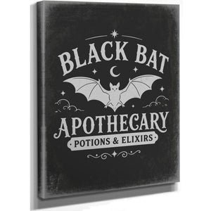 Black Bat Apothecary Elixirs Sign Halloween wall art, stretched canvas