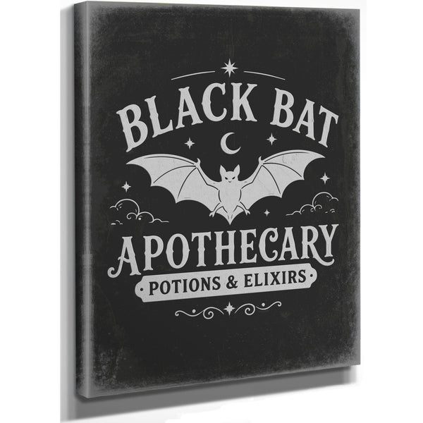 Black Bat Apothecary Elixirs Sign Halloween wall art, stretched canvas