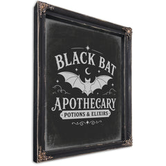 Black Bat Apothecary Elixirs Sign Halloween wall art, Ebony frame