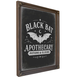 Black Bat Apothecary Elixirs Sign Halloween wall art, Bourbon frame