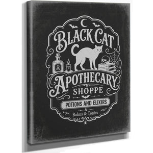 Black Cat Apothecary Shoppe Sign Halloween wall art, stretched canvas