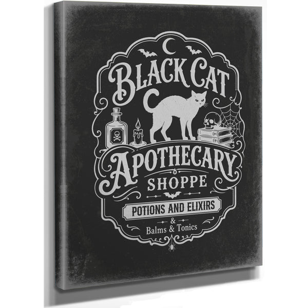 Black Cat Apothecary Shoppe Sign Halloween wall art, stretched canvas