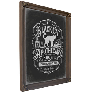 Black Cat Apothecary Shoppe Sign Halloween wall art, Bourbon frame