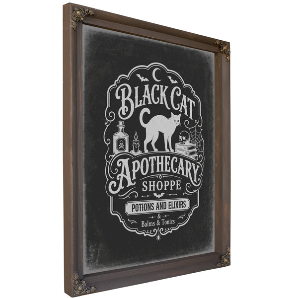 Black Cat Apothecary Shoppe Sign Halloween wall art, Bourbon frame