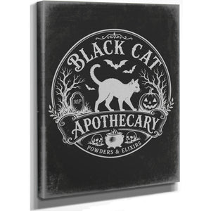 Black Cat Apothecary Sign Halloween wall art, stretched canvas