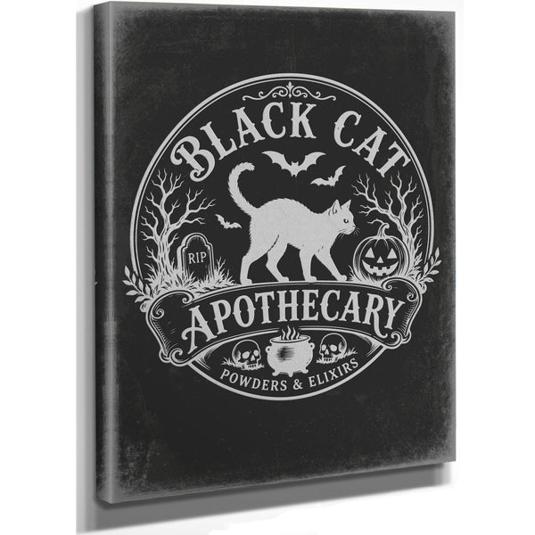 Black Cat Apothecary Sign Halloween wall art, stretched canvas