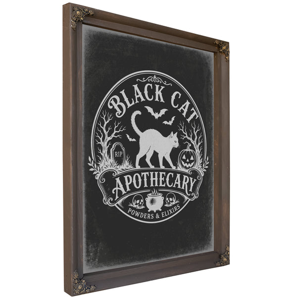 Black Cat Apothecary Sign Halloween wall art, Bourbon frame