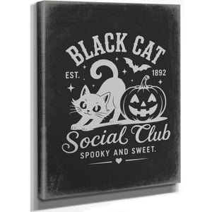 Black Cat Social Club Sign Halloween wall art, stretched canvas