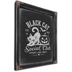 Black Cat Social Club Sign Halloween wall art, Ebony frame