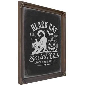 Black Cat Social Club Sign Halloween wall art, Bourbon frame