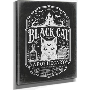 Black Cat Sign Halloween wall art, stretched canvas