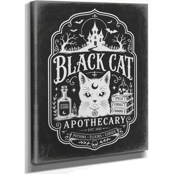 Black Cat Sign Halloween wall art, stretched canvas