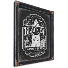 Black Cat Sign Halloween wall art, Ebony frame