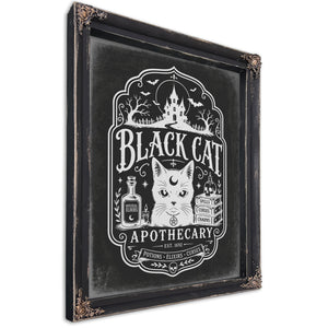 Black Cat Sign Halloween wall art, Ebony frame